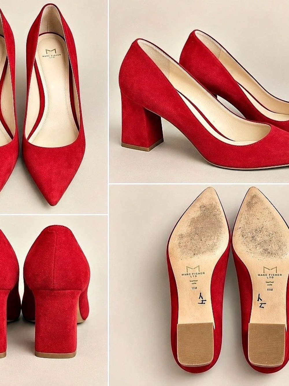 Marc Fisher Suede Red Pointed-Toe Block Heel Pumps